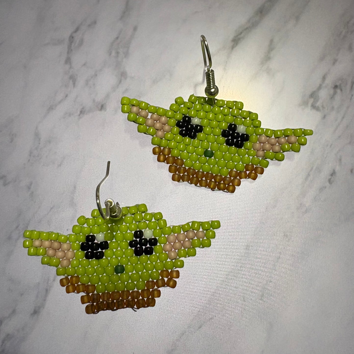 Beaded baby yoda earrings