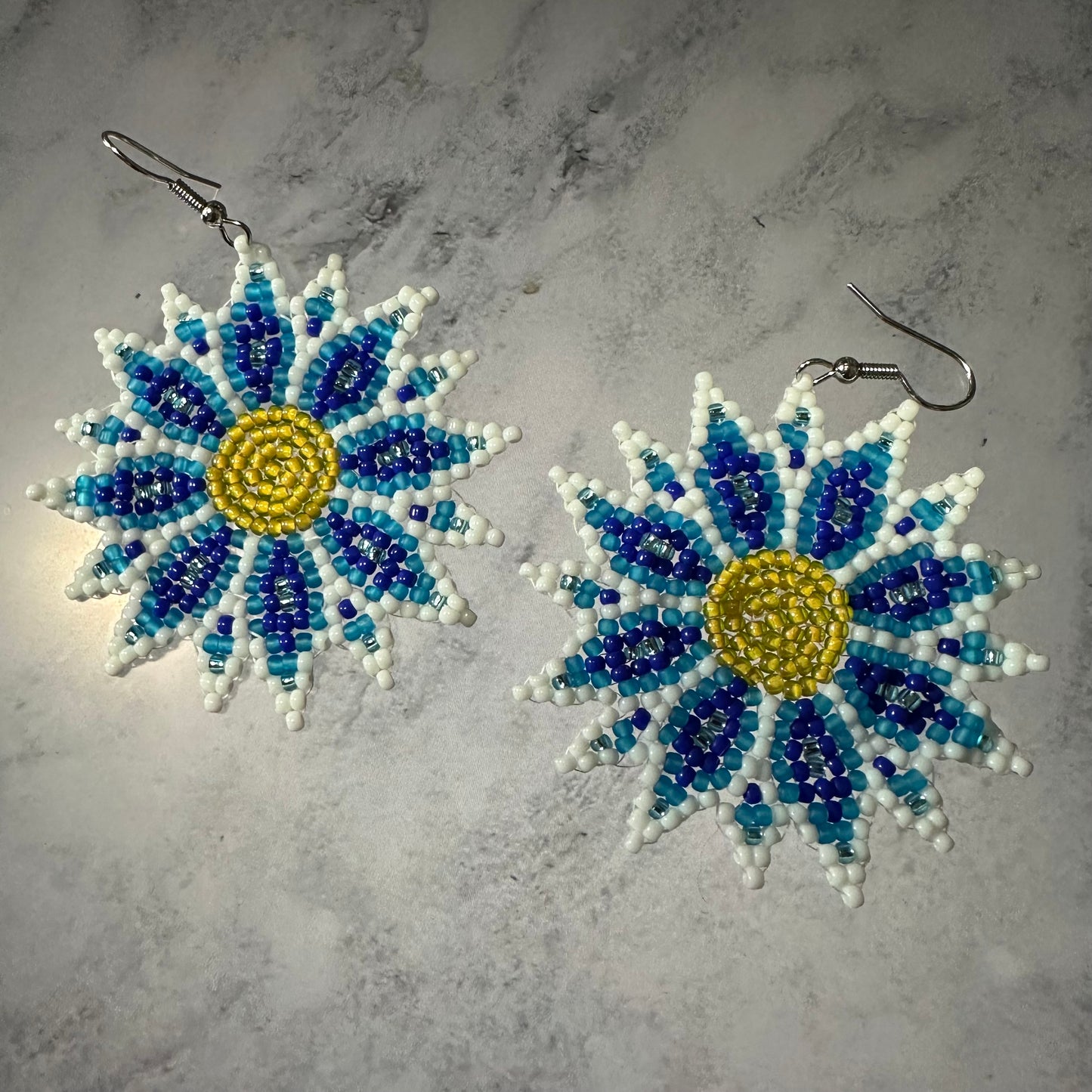 Detailed large beaded flower earrings