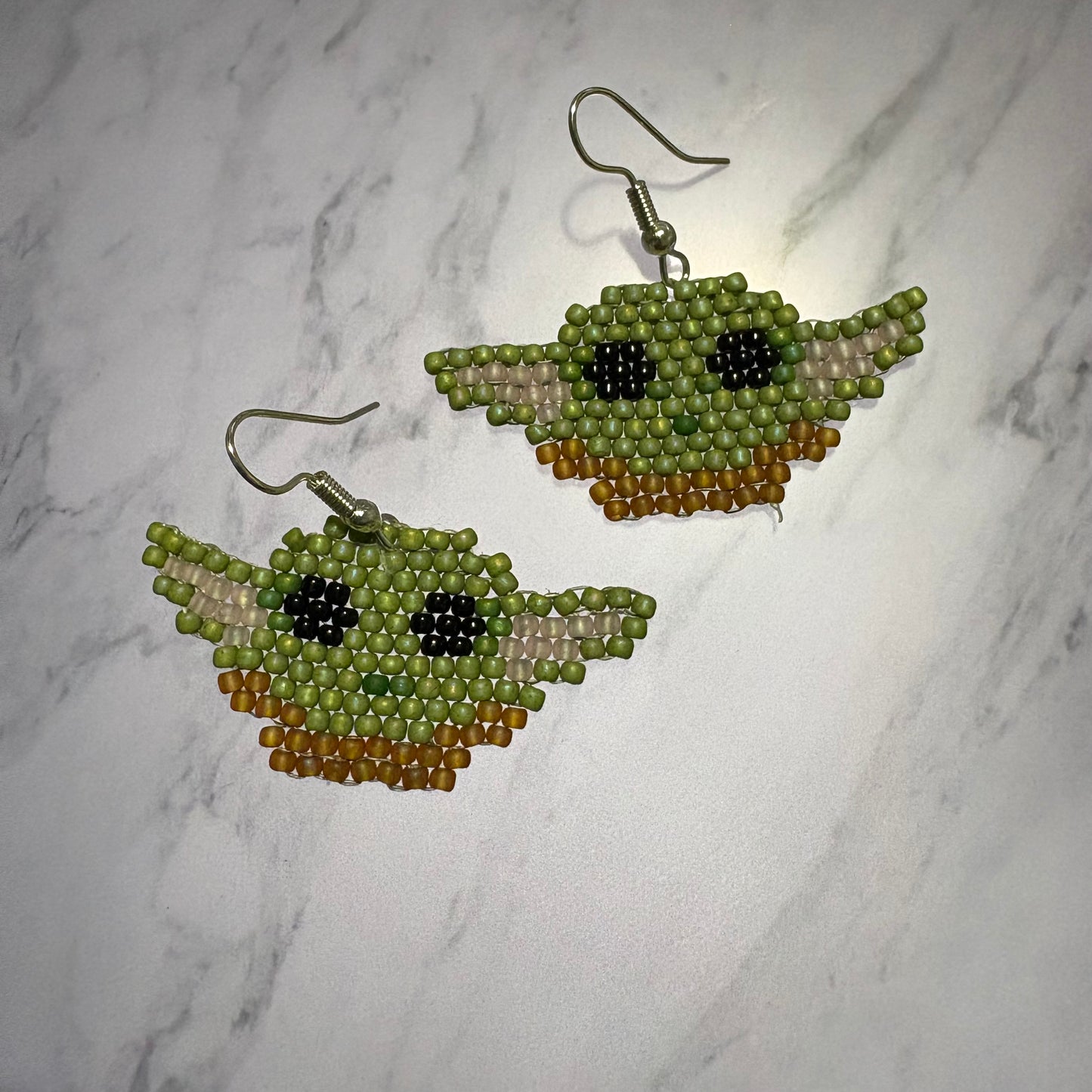 Beaded baby yoda earrings