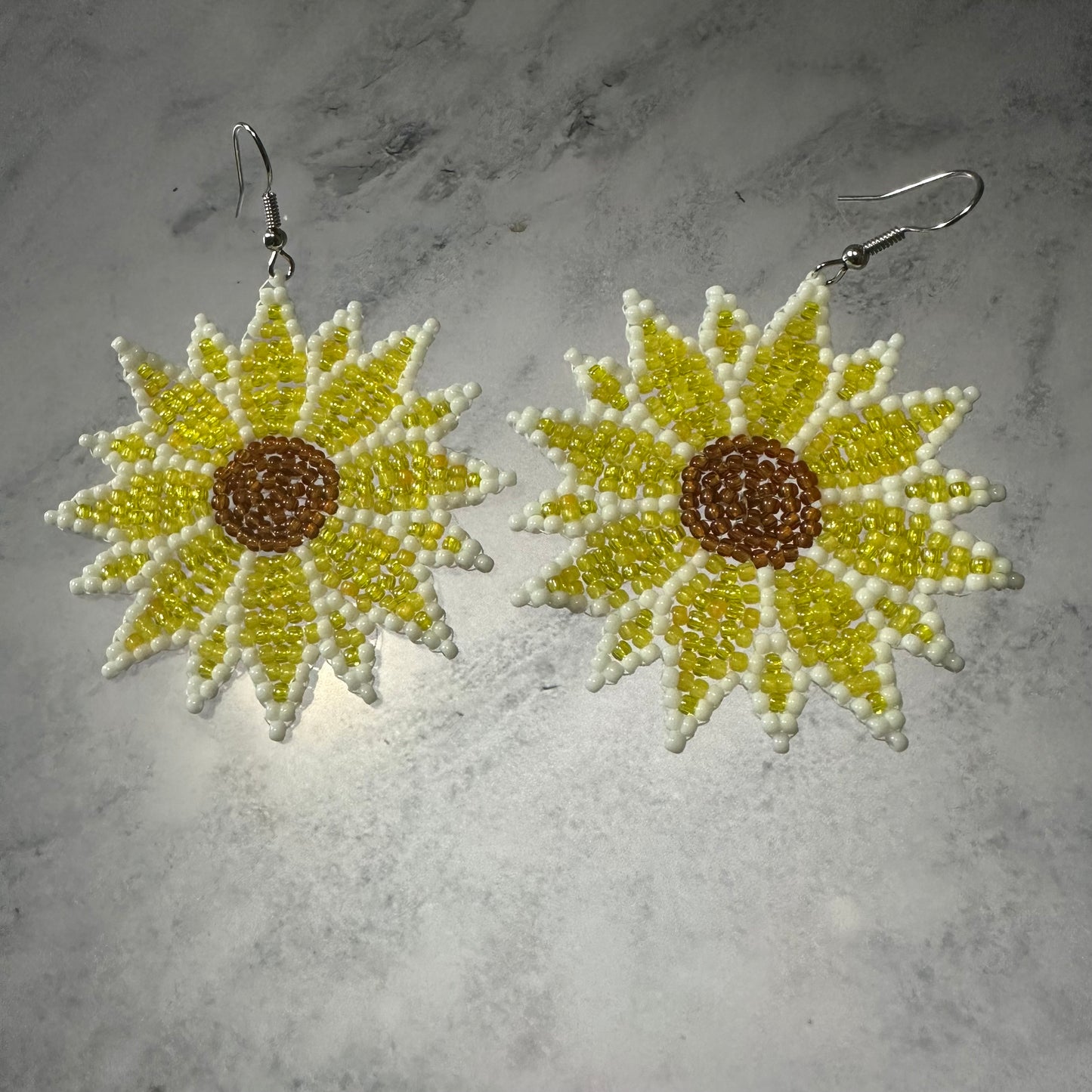 Detailed large beaded flower earrings