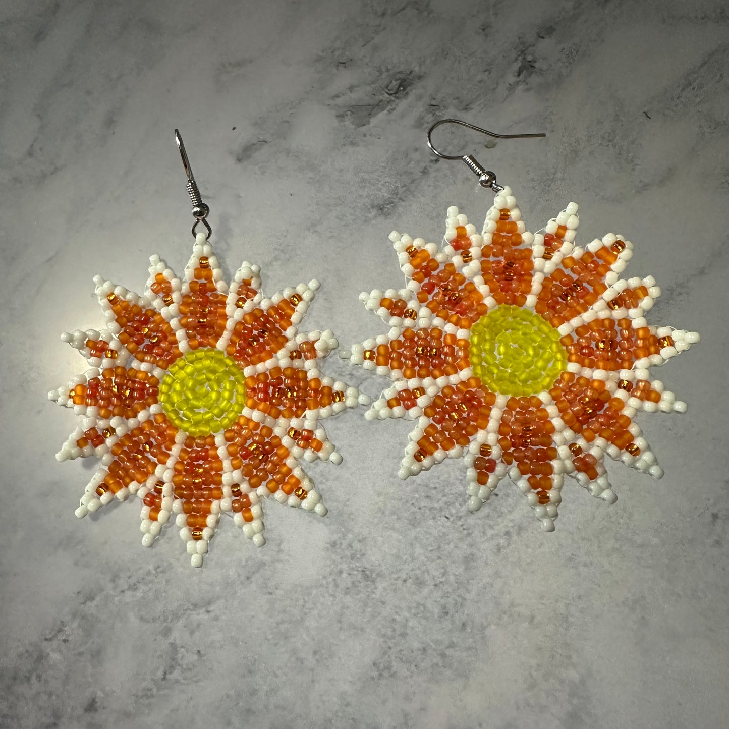 Detailed large beaded flower earrings