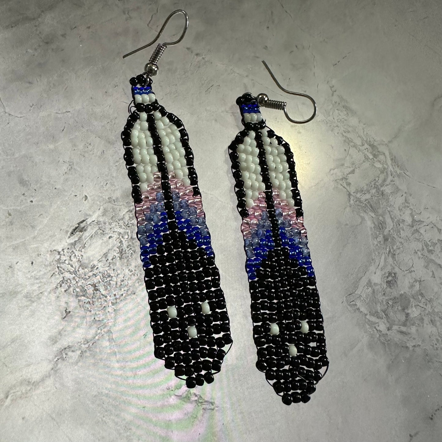 Bi Pride beaded feather earrings