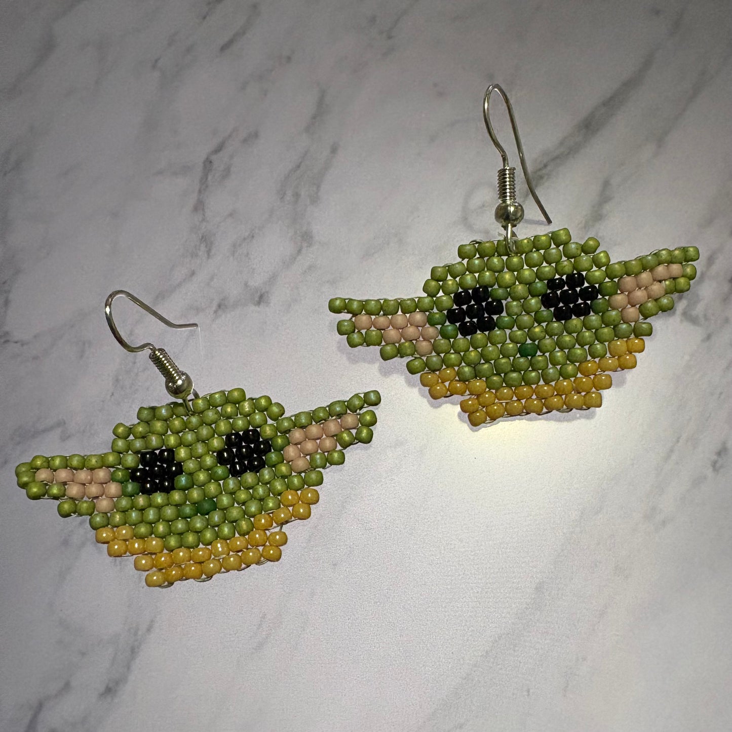 Beaded baby yoda earrings