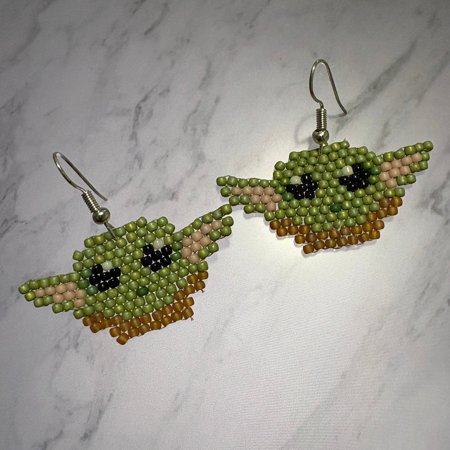 Beaded baby yoda earrings