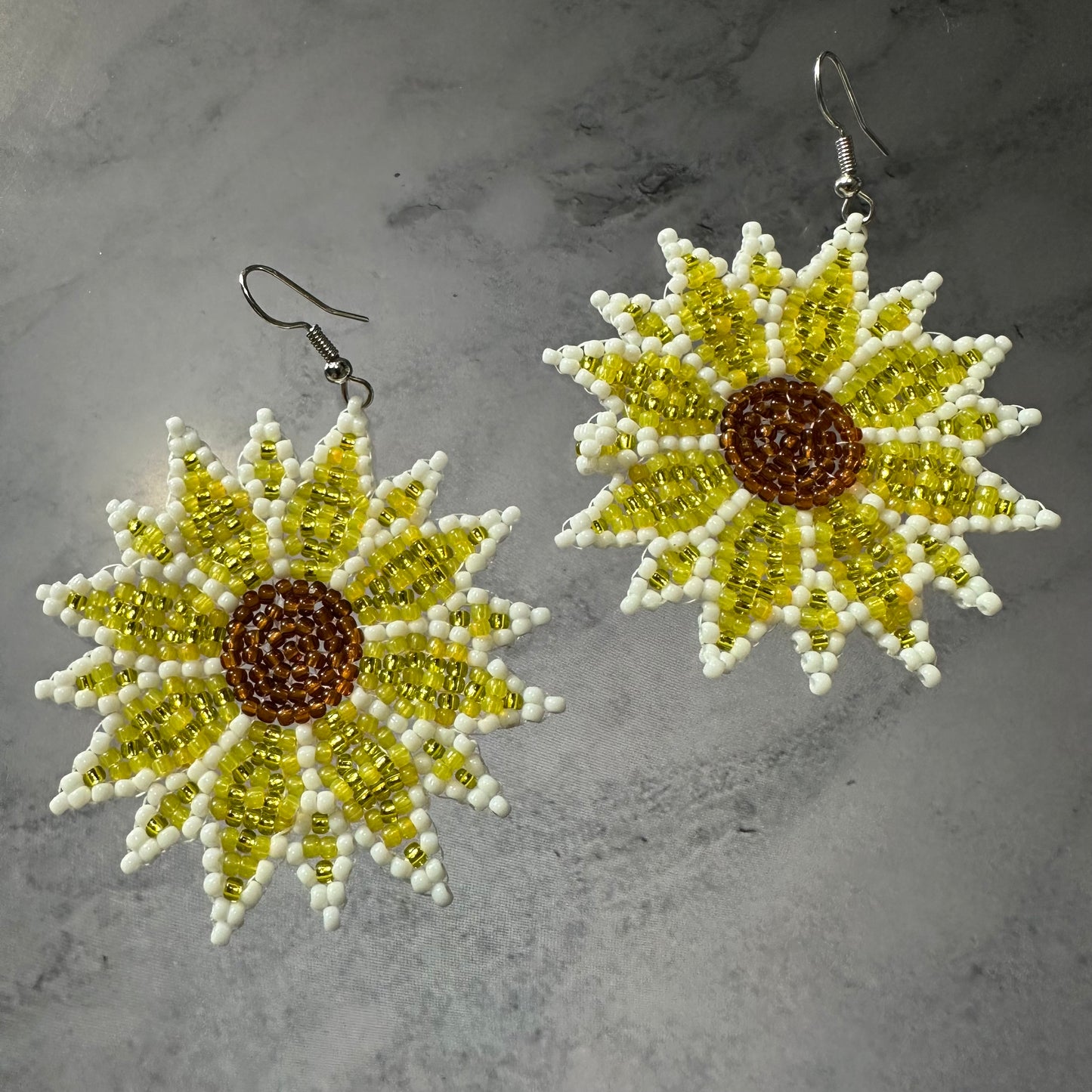 Detailed large beaded flower earrings