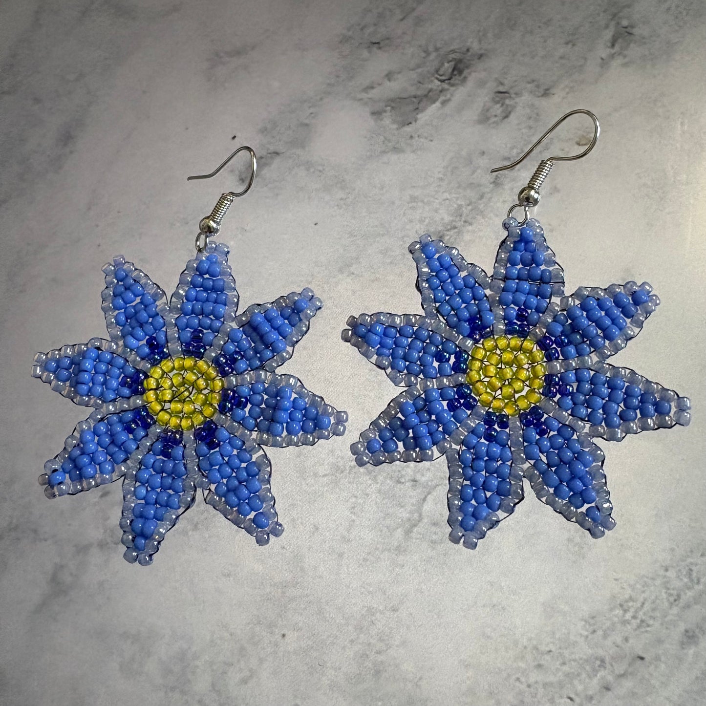Detailed large beaded flower earrings