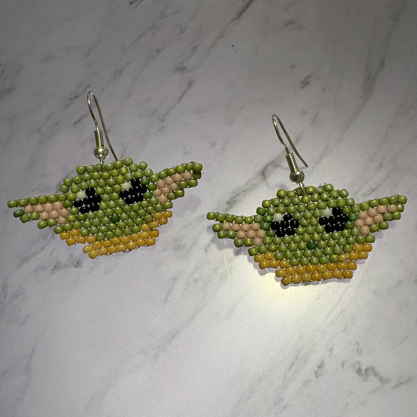 Beaded baby yoda earrings