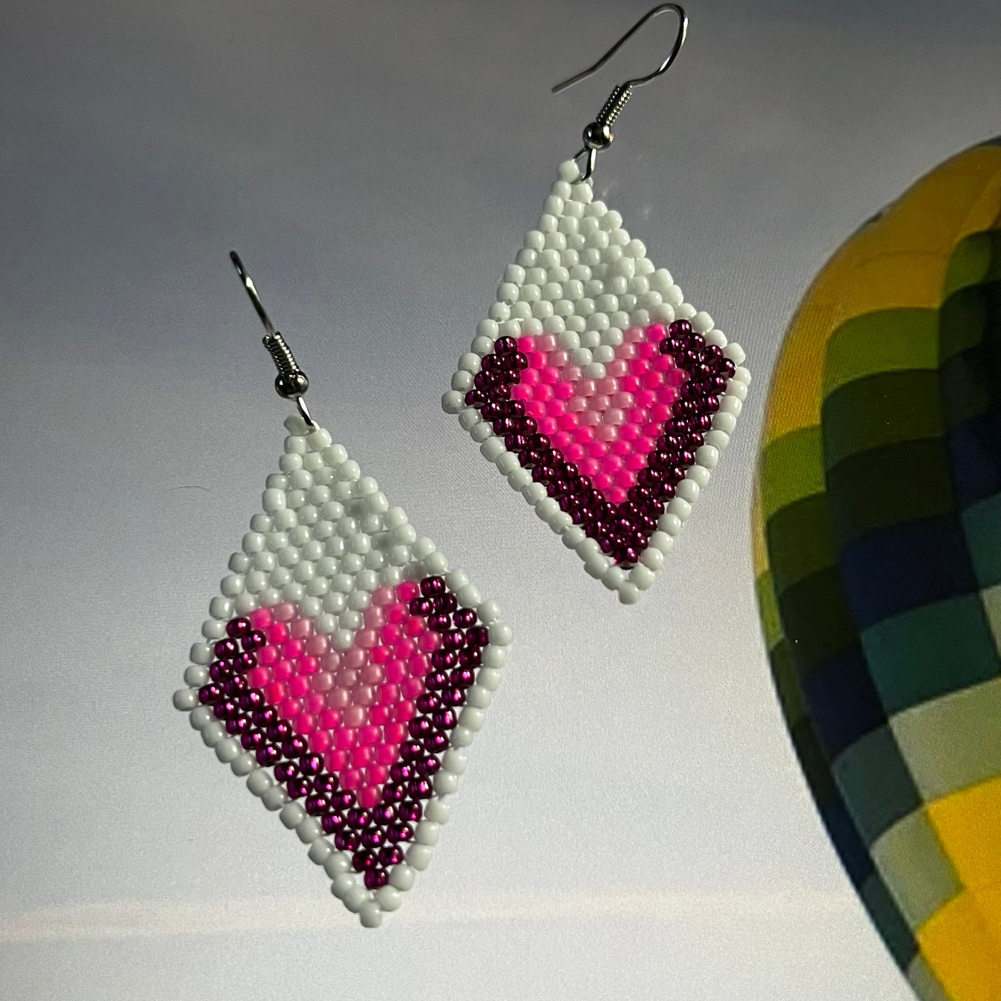Beaded diamond shaped earrings