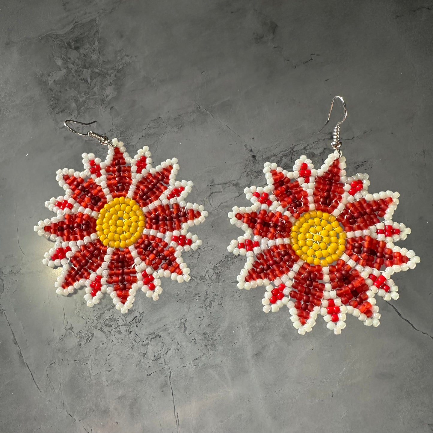 Detailed large beaded flower earrings