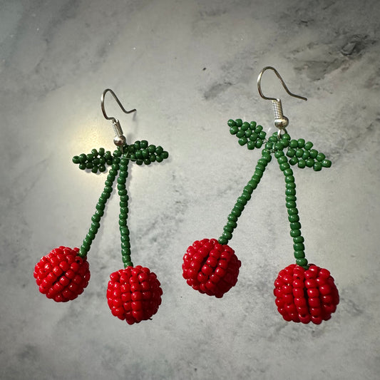 Beaded cherry earrings
