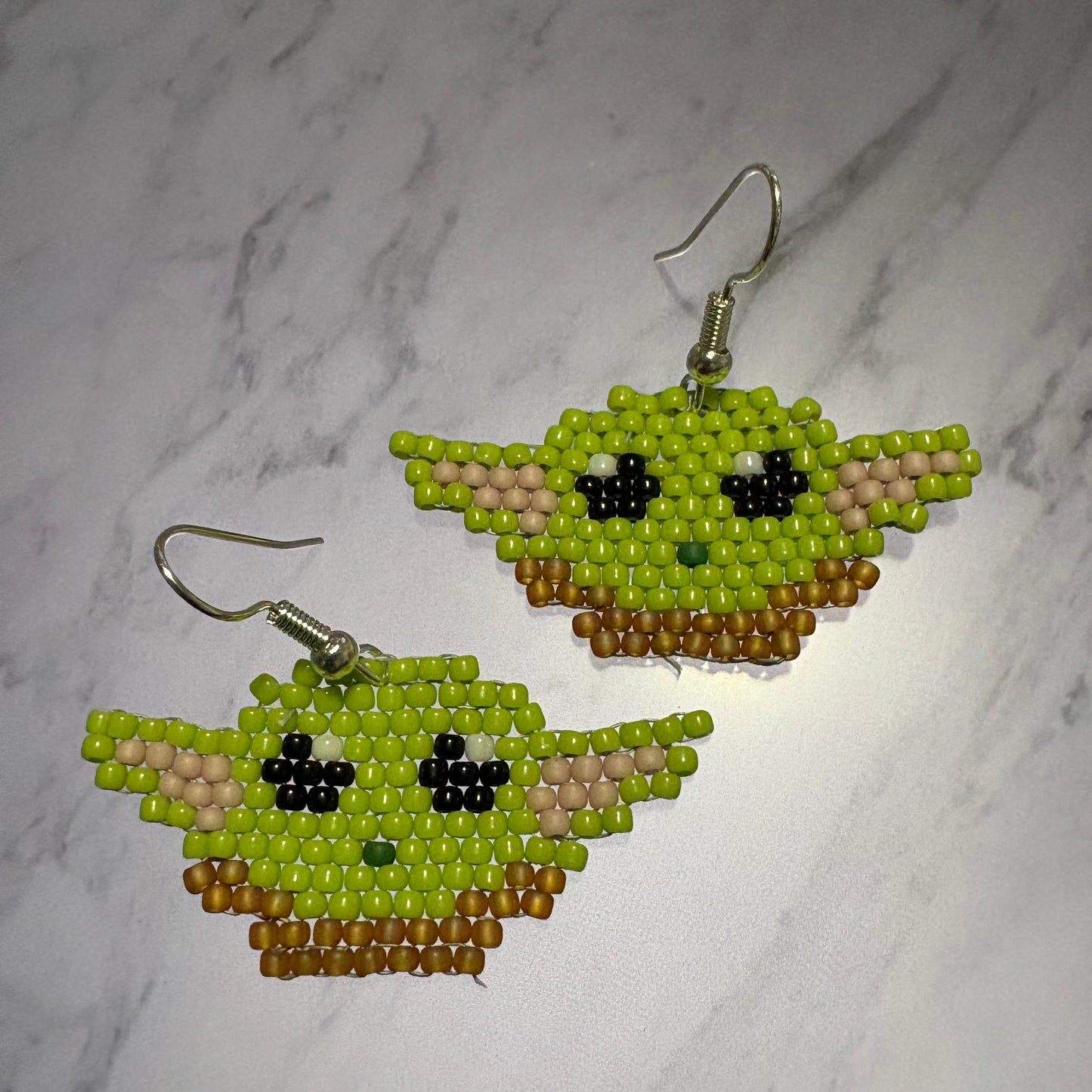 Beaded baby yoda earrings