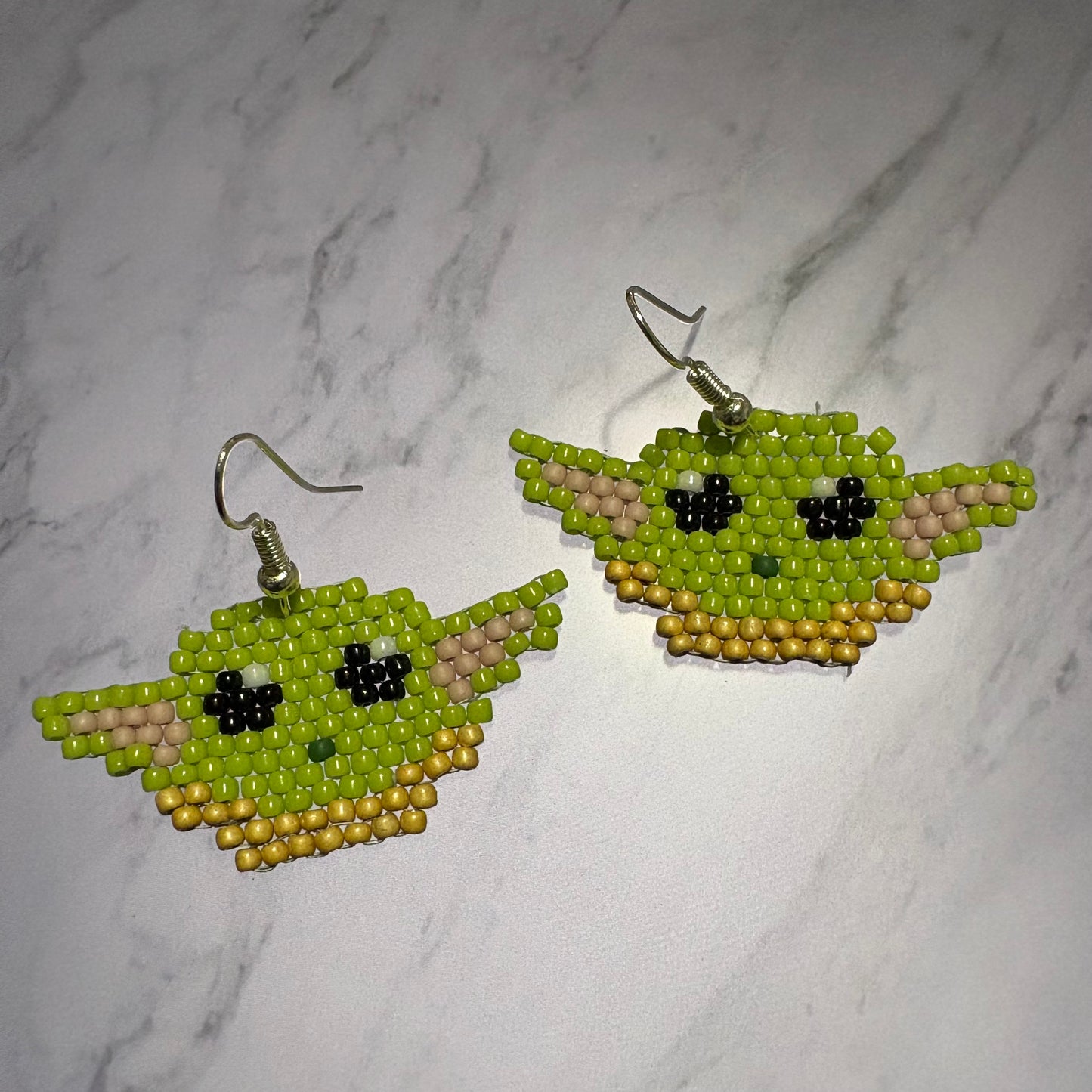 Beaded baby yoda earrings